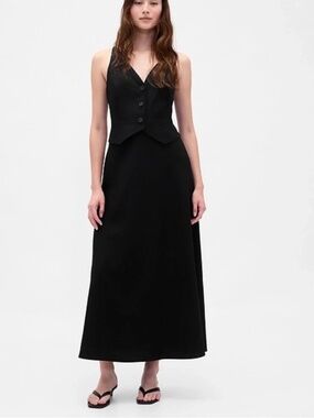 NWT Gap Linen Blend Vest Maxi Dress // Black